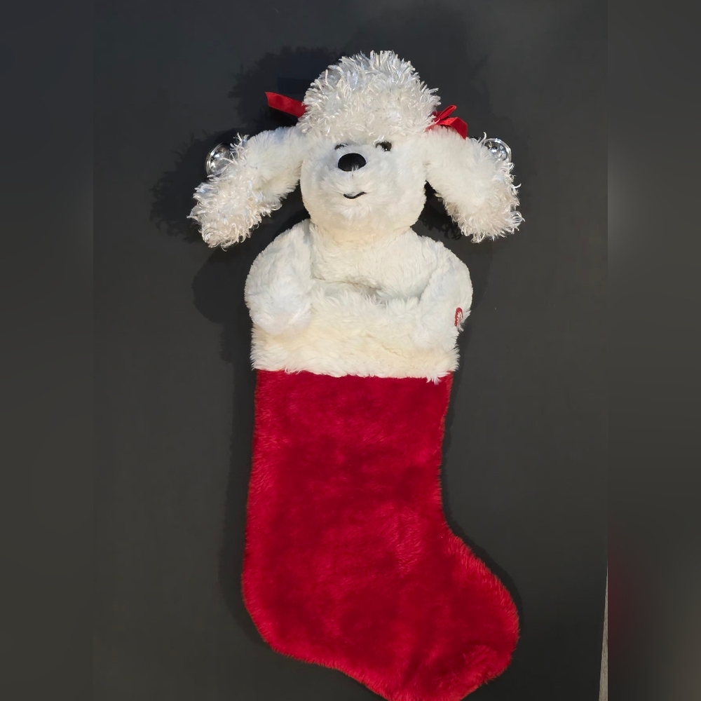 Vintage Poodle Animated Christmas Stocking Bells On Ears Musical Song